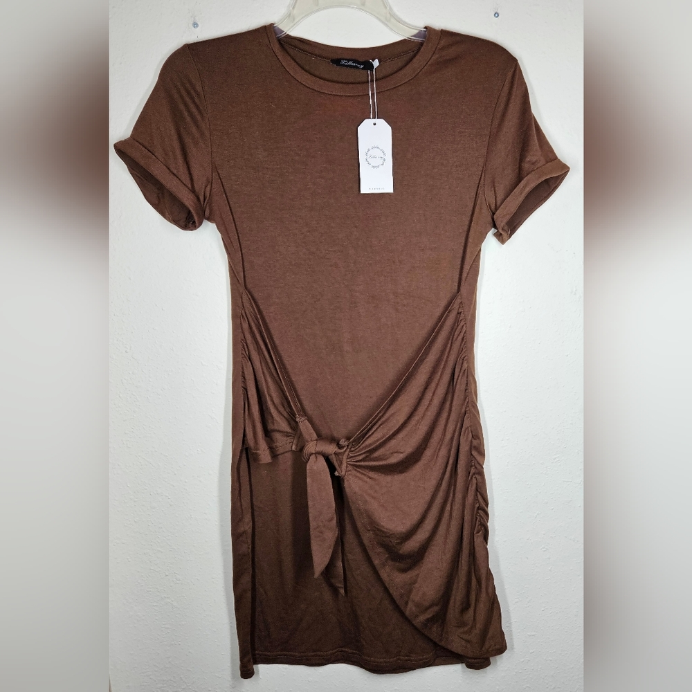 Lillusory womens faux wrap brown dress size Medium
